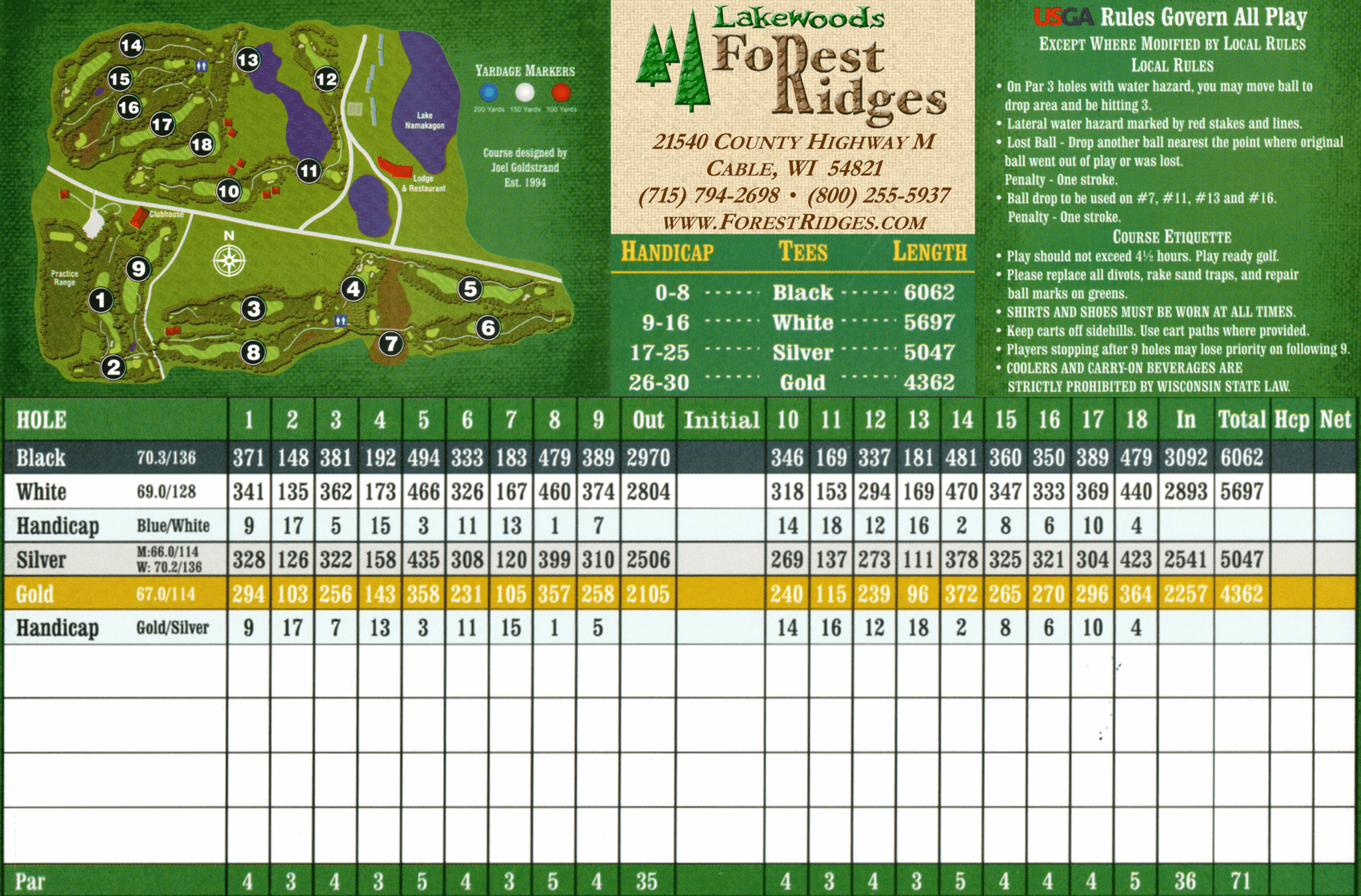 Lakewoods Forest Ridges, Cable, Wisconsin Golf course information and