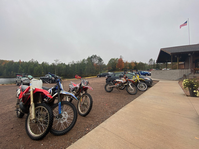 dirtbikes parked at Lakewoods Resort