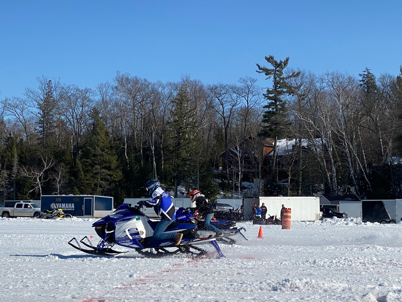 snowmobiles on the lake