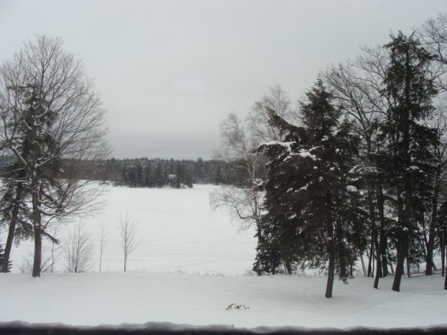 winter deck view of lake