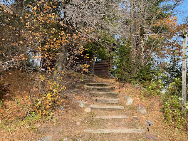 rough steps up to cabin