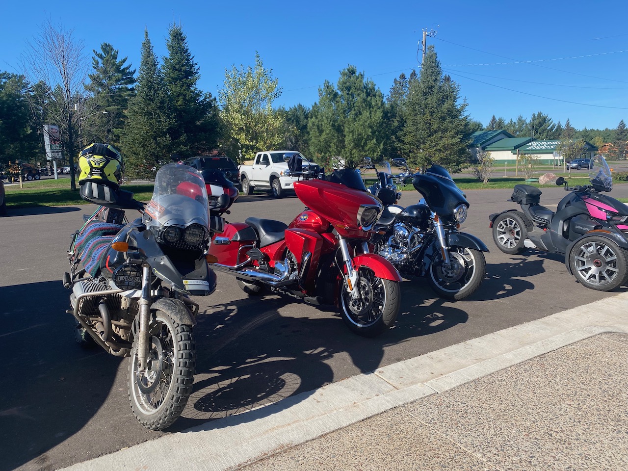 Motorcycles parked at Lakewoods Resort